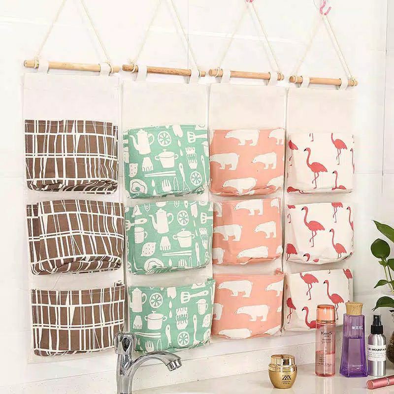 Q6 Pouch Gantung 3 Susun Organizer Kantong Tas Tempel Tembok Dinding | Rak Kain Laci Tingkat Storage