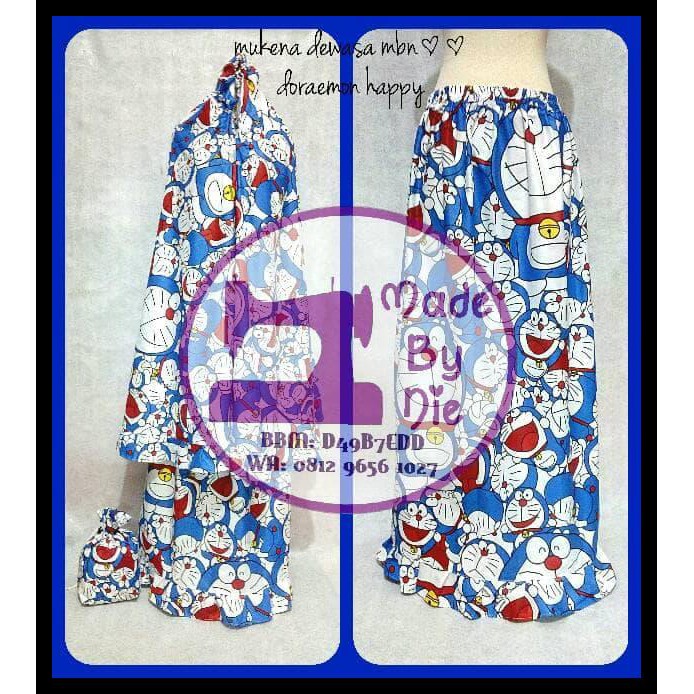 Doraemon Happy Mukena Dewasa Kain Katun Karakter Lucu