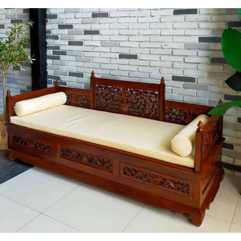 BANGKU BALE BALE RISBAN KAYU JATI TUA BERKUALITAS MODEL UKIRAN KLASIK  KURSI SOFA SANTAI TERAS RUMAH