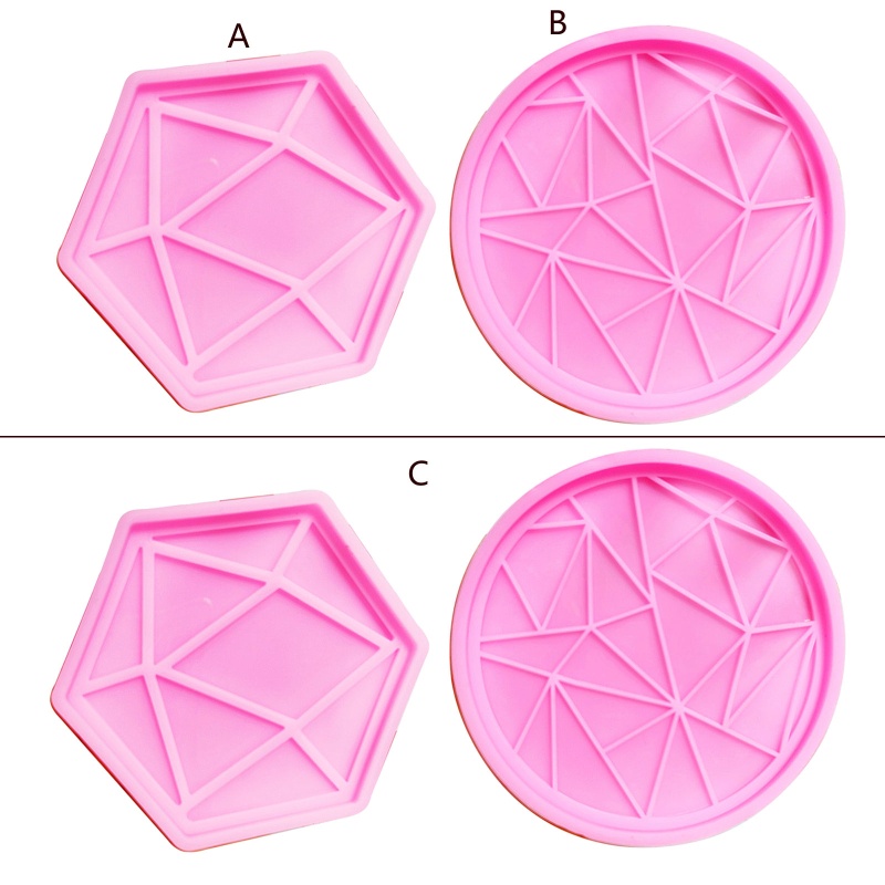 Siy Geometri Polygon/Round Coaster UV Crystal Epoxy Resin Mold Cup Mat Silicone Mold