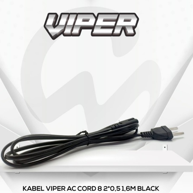 KABEL AC CORD DENGAN JEK ANGKA 8 2x0,5 PANJANG 1,5meter WARNA HITAM SERBAGUNA MERK VIPER