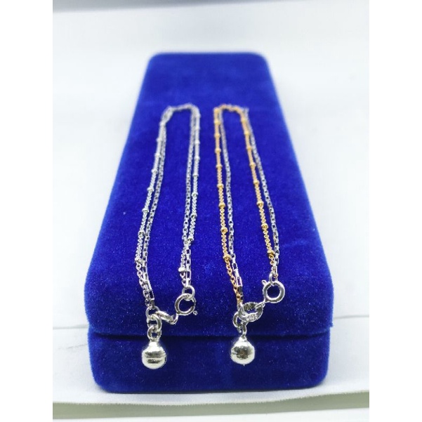 GELANG PERAK ASLI SILVER 925 LAPIS EMAS/GELANG KAKI RANTAI JEDAR KOMBI RANTAI PAPERCLIP+1BEL/ASLI SILVER/FASHION WANITA TERBARU