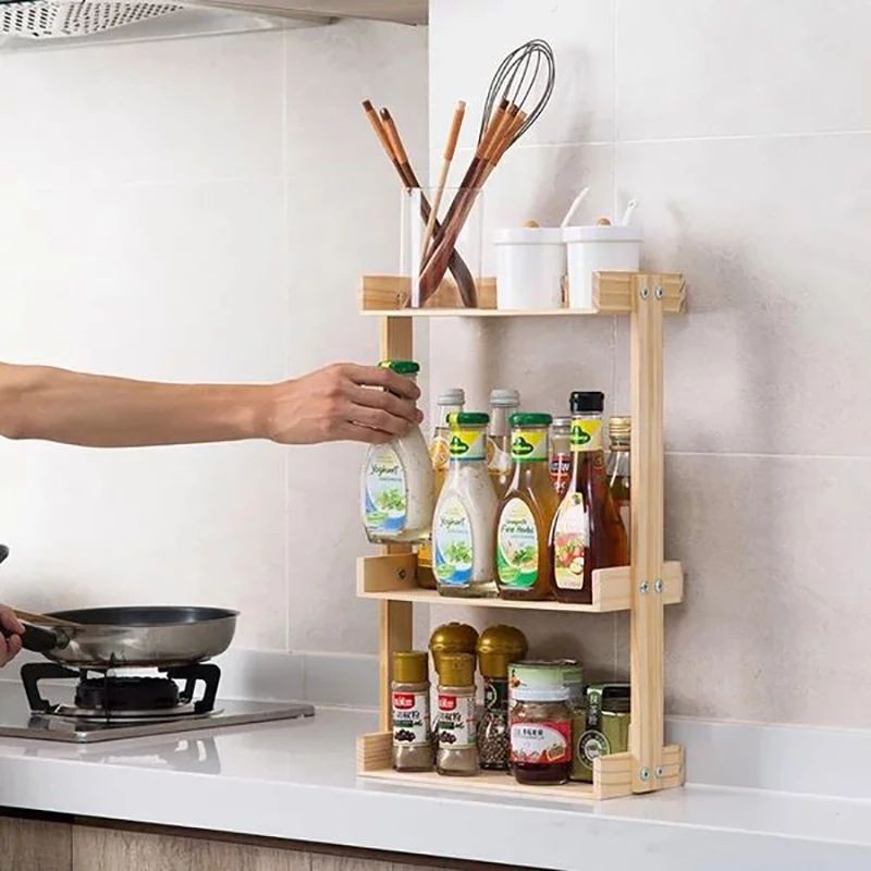 Rak Bumbu Dapur Kayu 3 tingkat - Rak Kosmetik - Rak Kayu Serbaguna