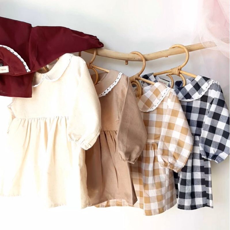 GINGHAM TUNIC DRESS ANAK BAYI BAJU ANAK PEREMPUAN TUNIC BAYI GAMIS ANAK BONNIE DRESS BUTTERNUT-1