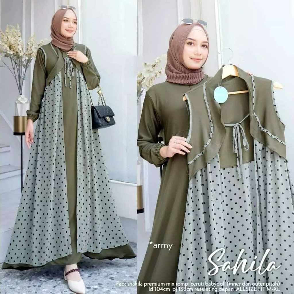Dress Sahila Set Inner Shakila Mix Outer Gamis Satu Set Gamis Jumbo Dress Set Dress Sahila Plus iner