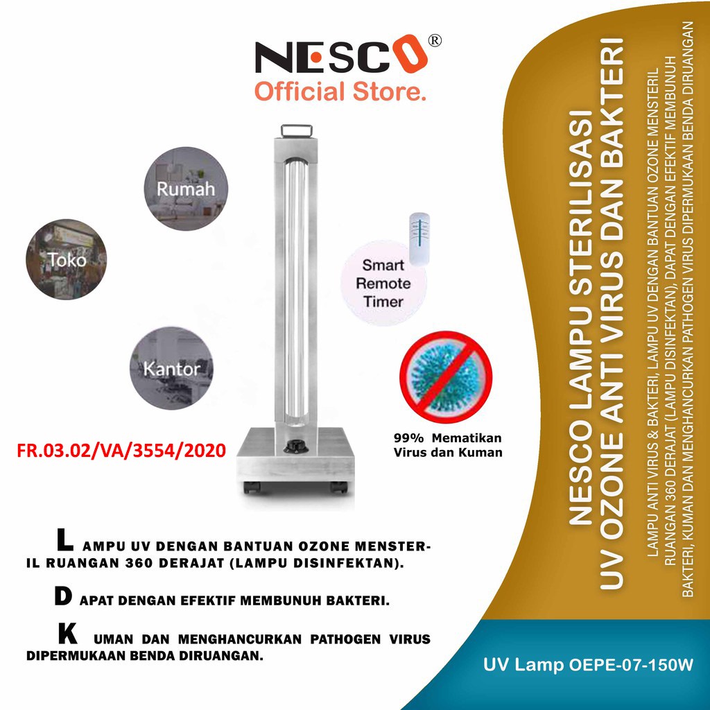 NESCO LAMPU STERILISASI  UV OZONE, ANTI VIRUS  DAN BAKTERI UV (TYPE OEPE-07, 150W)