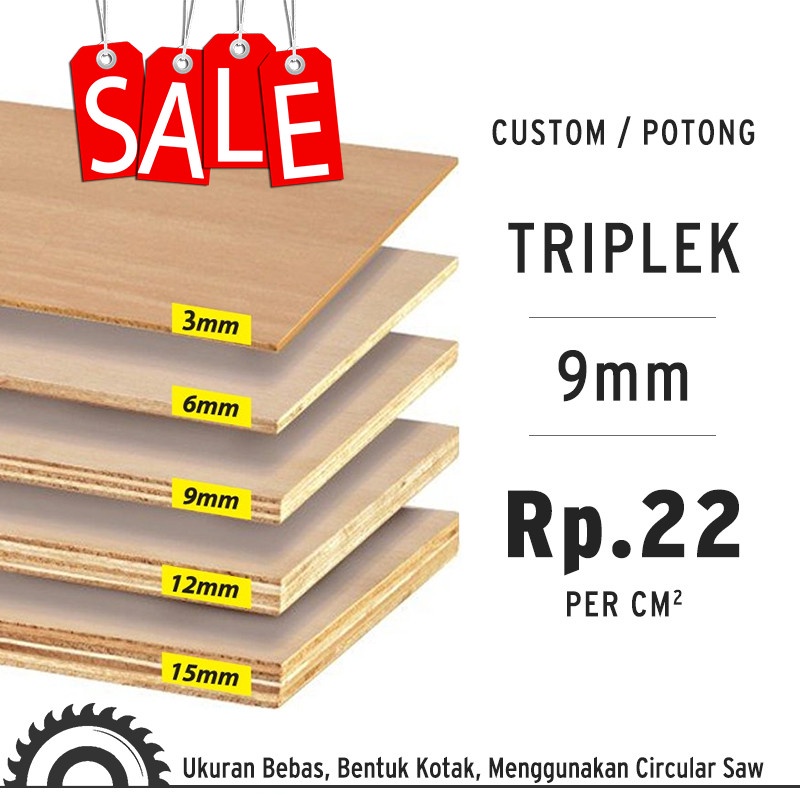 Triplek 9 MM / Potongan Custom / Pemotongan Pakai Circular Saw Rapi