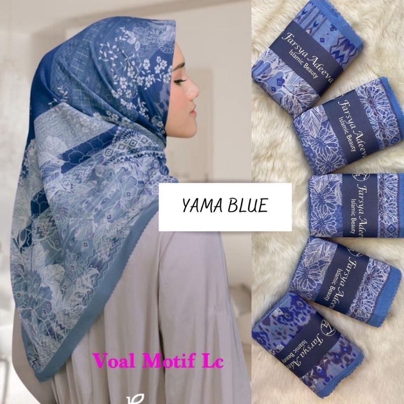 HIJAB SEGIEMPAT DEENAY KW MOTIF YAMA BLUE PREMIUM LASER CUT