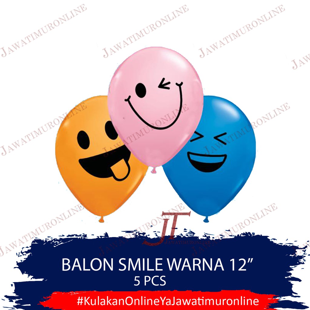 Balon Latex Emoji SMILEY WARNA 12 INCI (isi 5 Biji) Balon Smiley WARNA