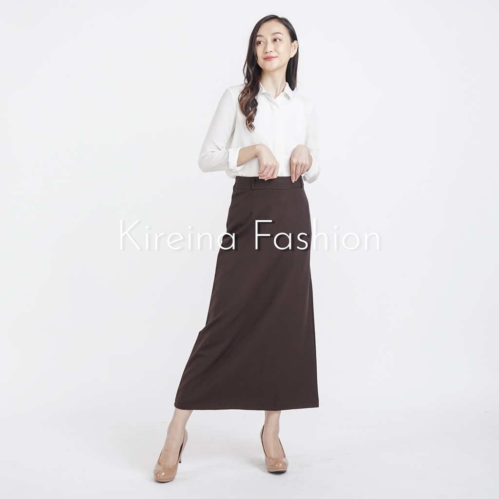 Rok Kerja Wanita Line A Rok Kantor Wanita Polos Maxi Skirt | Kireina Fashion