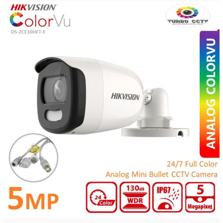 CCTV Hikvision Colorvu DS-2CE10HFT-F 5MP Outdoor kamera warna 24 Jam