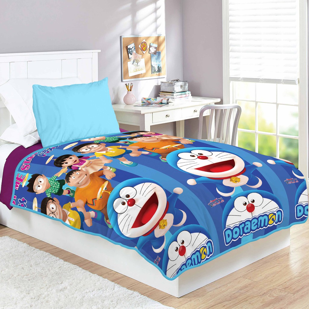 Selimut Valda Sutra Rotary 150x200 Doraemon Hello Kitty Frozen Keroppi LOL Mickey Tsum Unicorn Pony-Doraemon