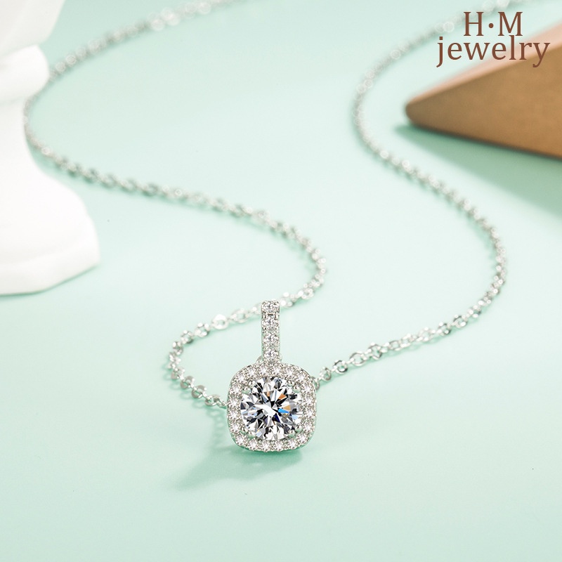 Kalung Rantai Klavikula Bahan S925 Silver Bentuk Persegi Aksen Berlian