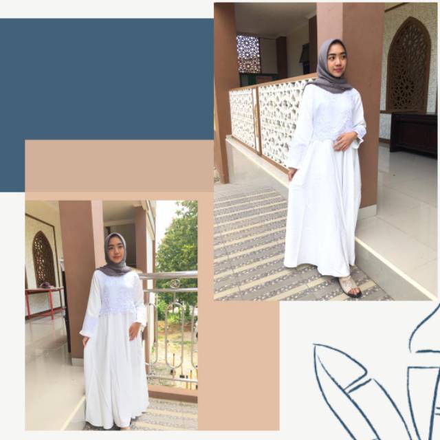 Gamis Tile Kombinasi Putih Bersih