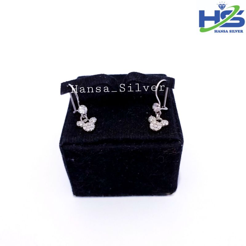 Anting Bayi Anak Perak Asli Silver 925 Lapis Emas Putih Model Desi Mickey Mouse Permata Pink Hitam Putih