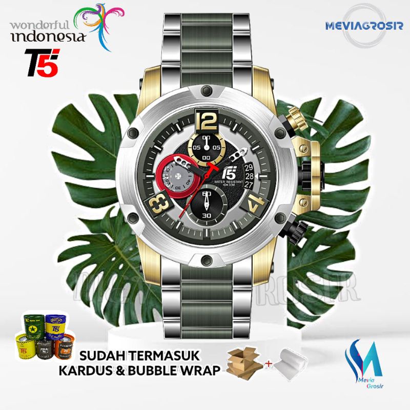 JAM TANGAN PRIA T5 H3927 H3927G 3927 T5 ORIGINAL 100% CHRONOGRAPH TAHAN AIR BERGARANSI FREE TIN BOX 