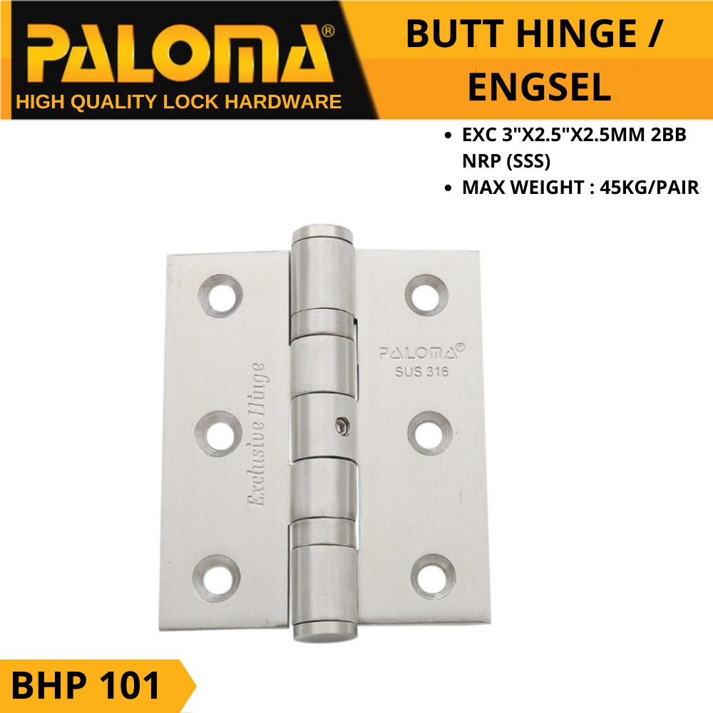 PALOMA BHP 101  BUTT HINGE ENGSEL JENDELA EXC 3&quot;X2,5&quot;X2,5MM 2BB NRP SSS