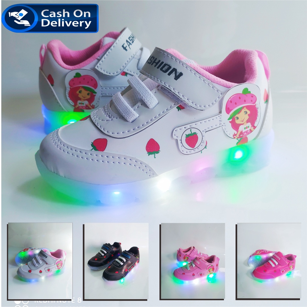 SEPATU cantik led anak PEREMPUAN CANTIK PINK BISA COD 1-7 -GADIS STRAWBERY