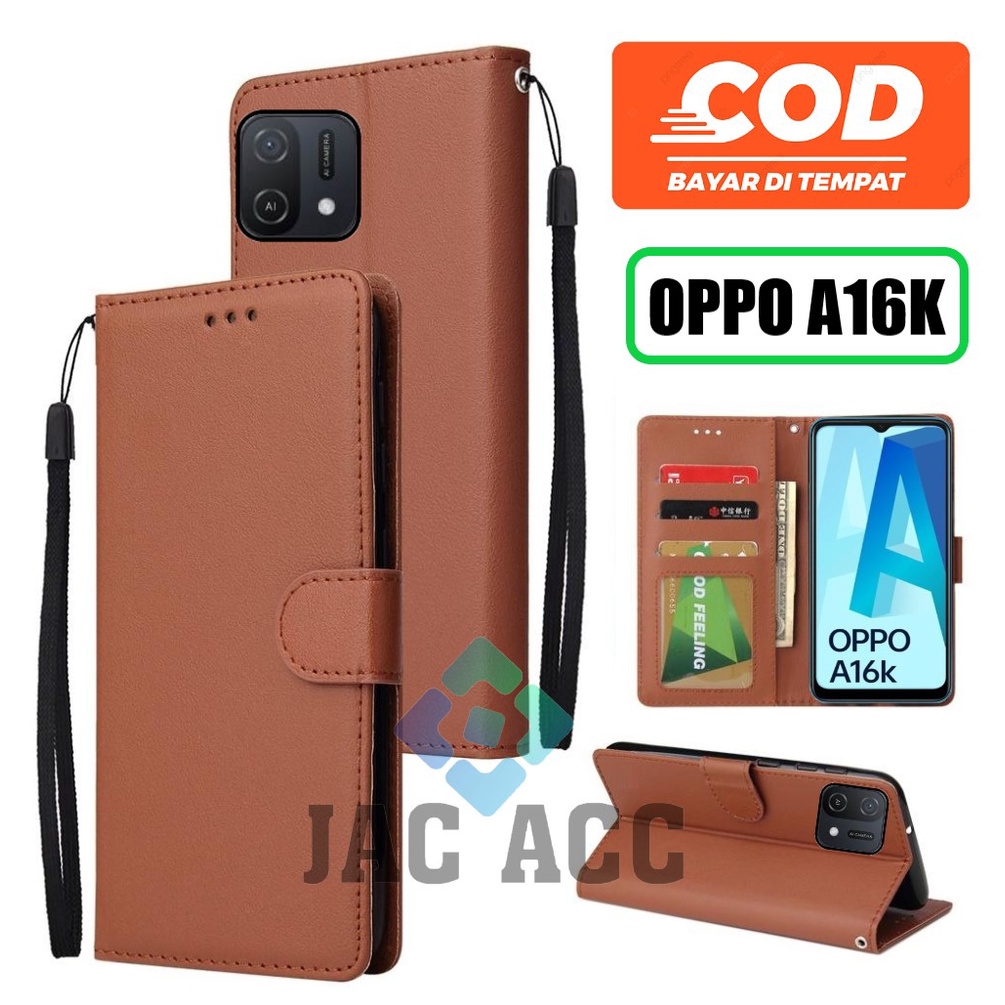 DOMPET HP UNTUK OPPO A16K NEW 2022 LEATHER FLIP WALLET CASE UNTUK OPPO A16K NEW 2022
