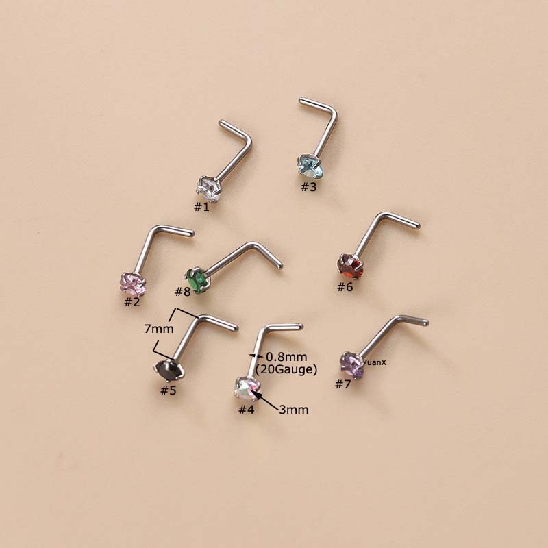 1pc Anting Tindik Hidung Bentuk L Bahan Stainless Steel 20Gauge