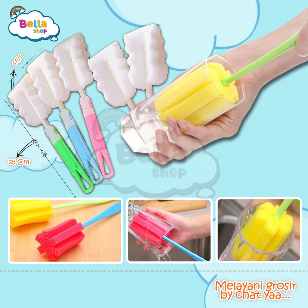 TONGKAT SPONS PEMBERSIH BOTOL SUSU BAYI / SPONGE BRUSH BOTOL MINUM / SIKAT SPON BUSA PENCUCI GELAS T