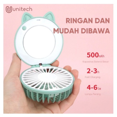 Kipas Cermin Makeup LED 3in1 Karakter Mini Fan LED Mirror USB