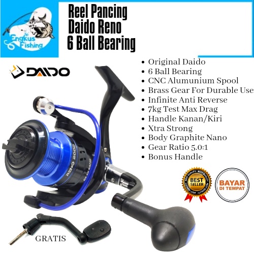 Reel Pancing Daido Reno 1000 - 6000 Spool Alumunium (6 Bearing) Gratis Handle Murah - Engkus Fishing