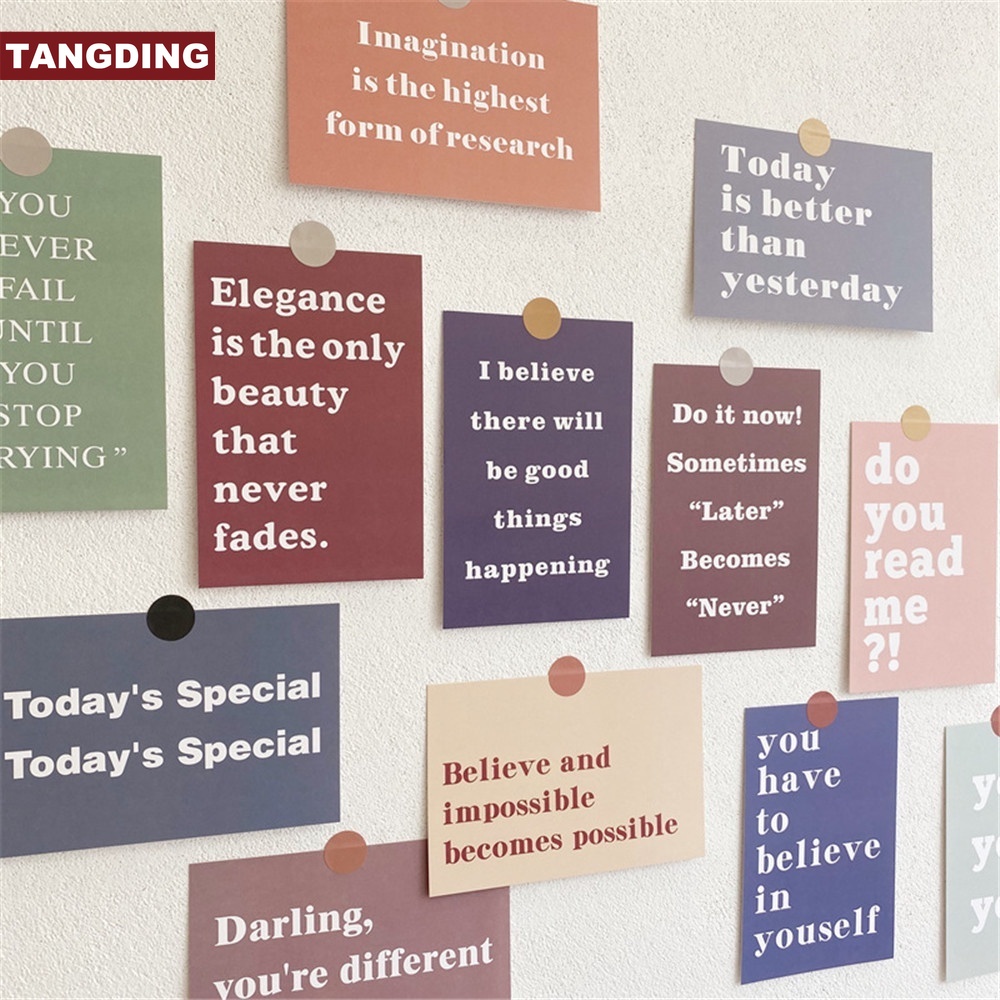 【COD Tangding】15 Pcs/Set IG Text Inspirational Decorative Card Dormitory Bedroom Layout Room Wall Decoration Art Wall Stickers