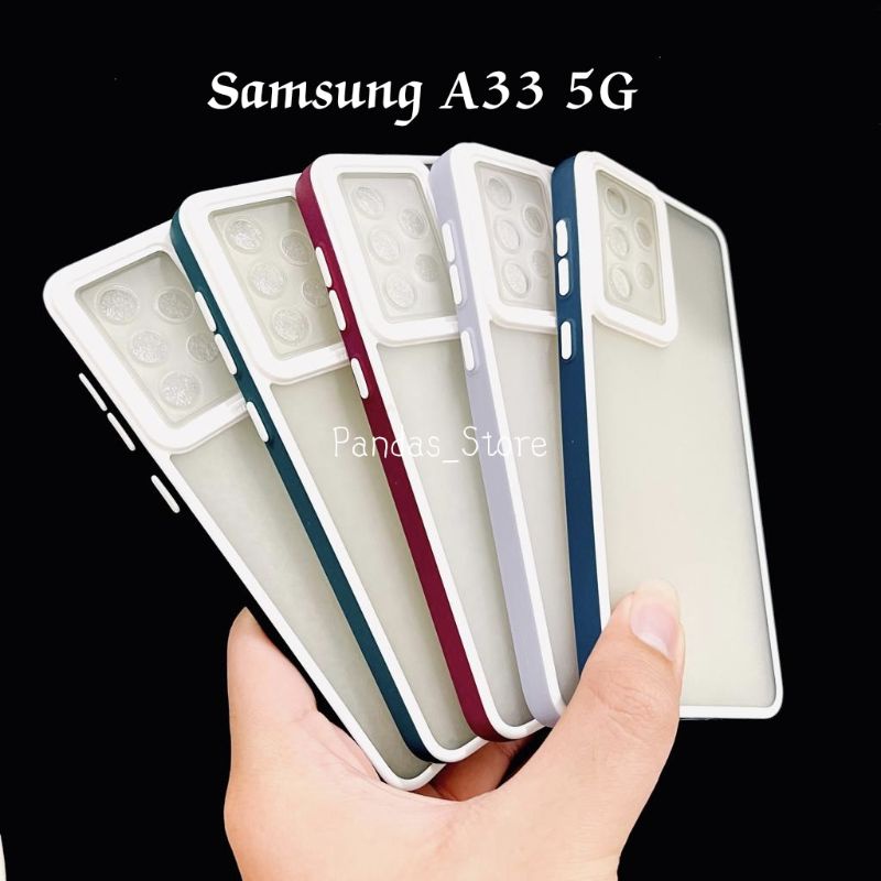 Pro Hybird Samsung A33 5G Softcase Halus dan Elegan / Pinggiran Garis Putih Keren (Pandas)