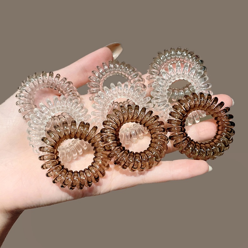 9pcs / set Ikat Rambut Elastis Model Kabel Telepon Gaya Korea Untuk Wanita