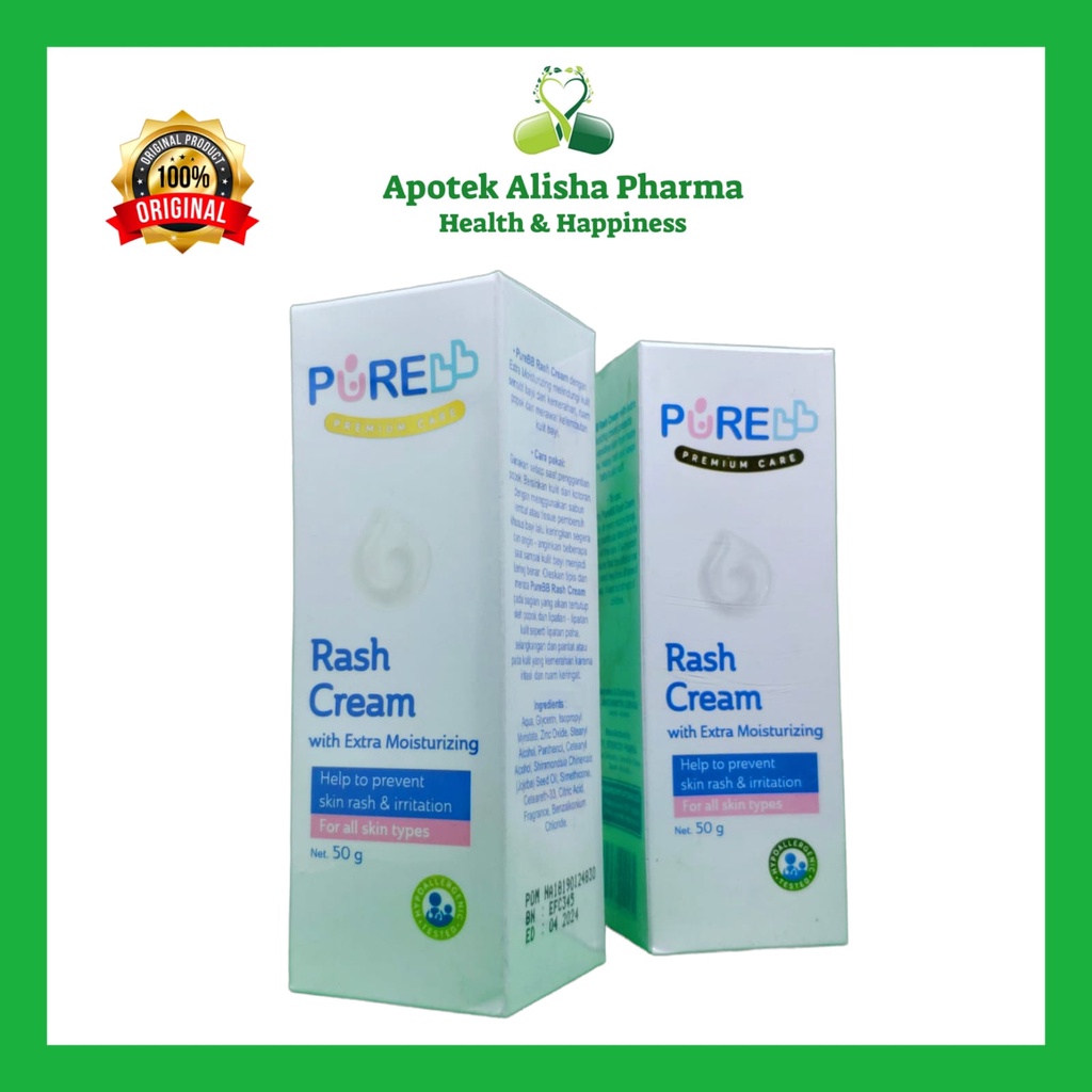 PURE BABY RASH CREAM  50 GR-Purebaby Rash Krim/Purebaby Salep Ruam Popok/Kulit Bayi Sensitif/Iritasi/Kemerahan/Ruam Popok/Biang Keringat/Ruam Susu Bayi/Balita Pure Bebi Rash Krim