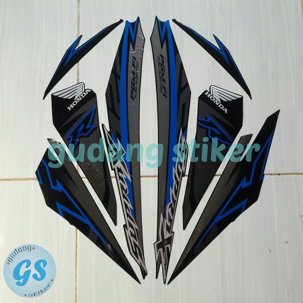 stiker striping motor supra x 125 fi 2018 full hitam-biru