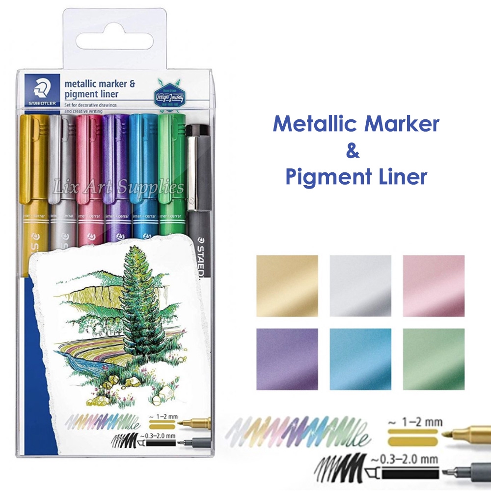 Staedtler Metallic Marker 6 pcs + Pigment Liner