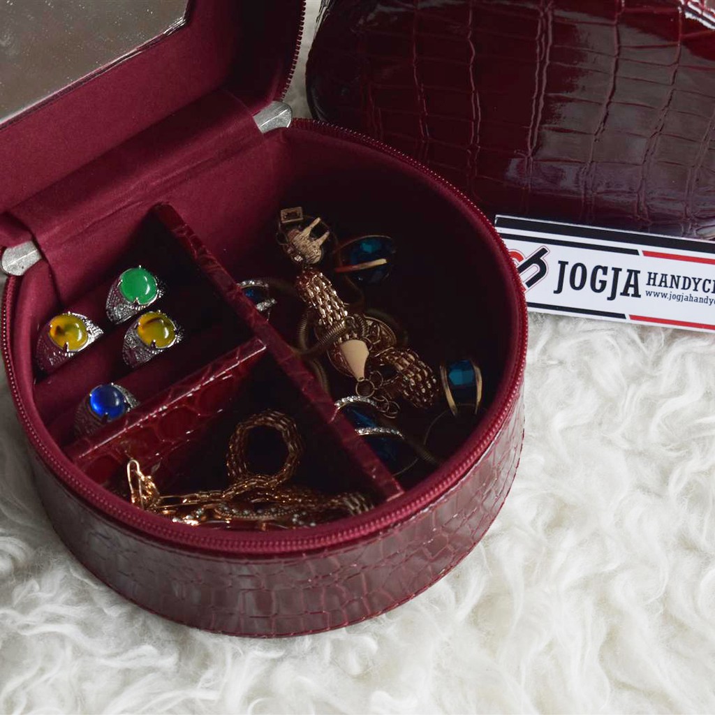 Kotak Emas Tempat Perhiasan &amp; Aksesoris - Traveller Jewelry Box Maroon Croco