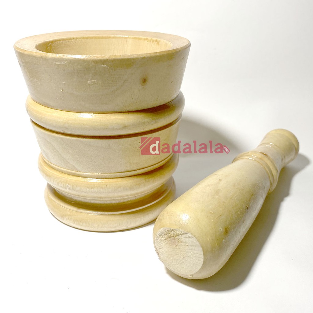 DADALALA Lumpang Kayu Kecil Diameter 14 Cm Bahan Kayu Mahoni (Sudah Termasuk Alu / Tumbukan)