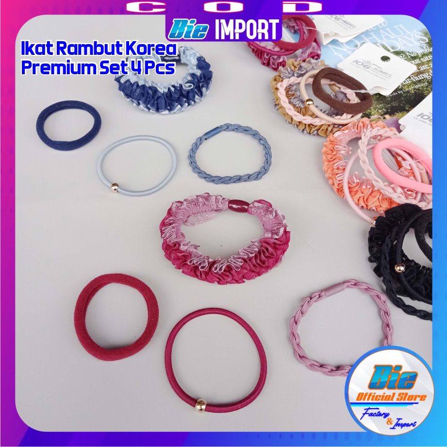 4 Pcs Ikat Rambut Korea Bulu Set Premium Impor Best Seller