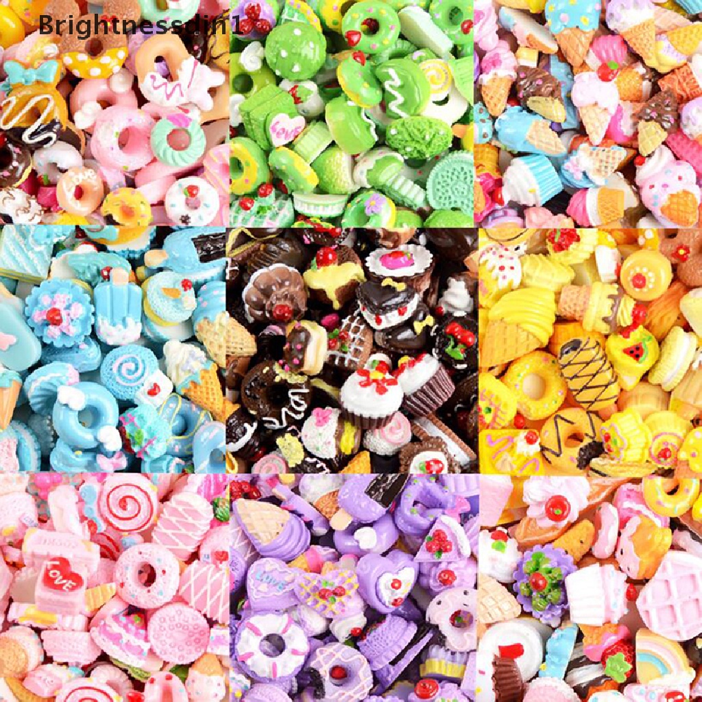 10 Pcs Mainan Pengisi Makanan Kue Donat Model Datar Bahan Resin DIY