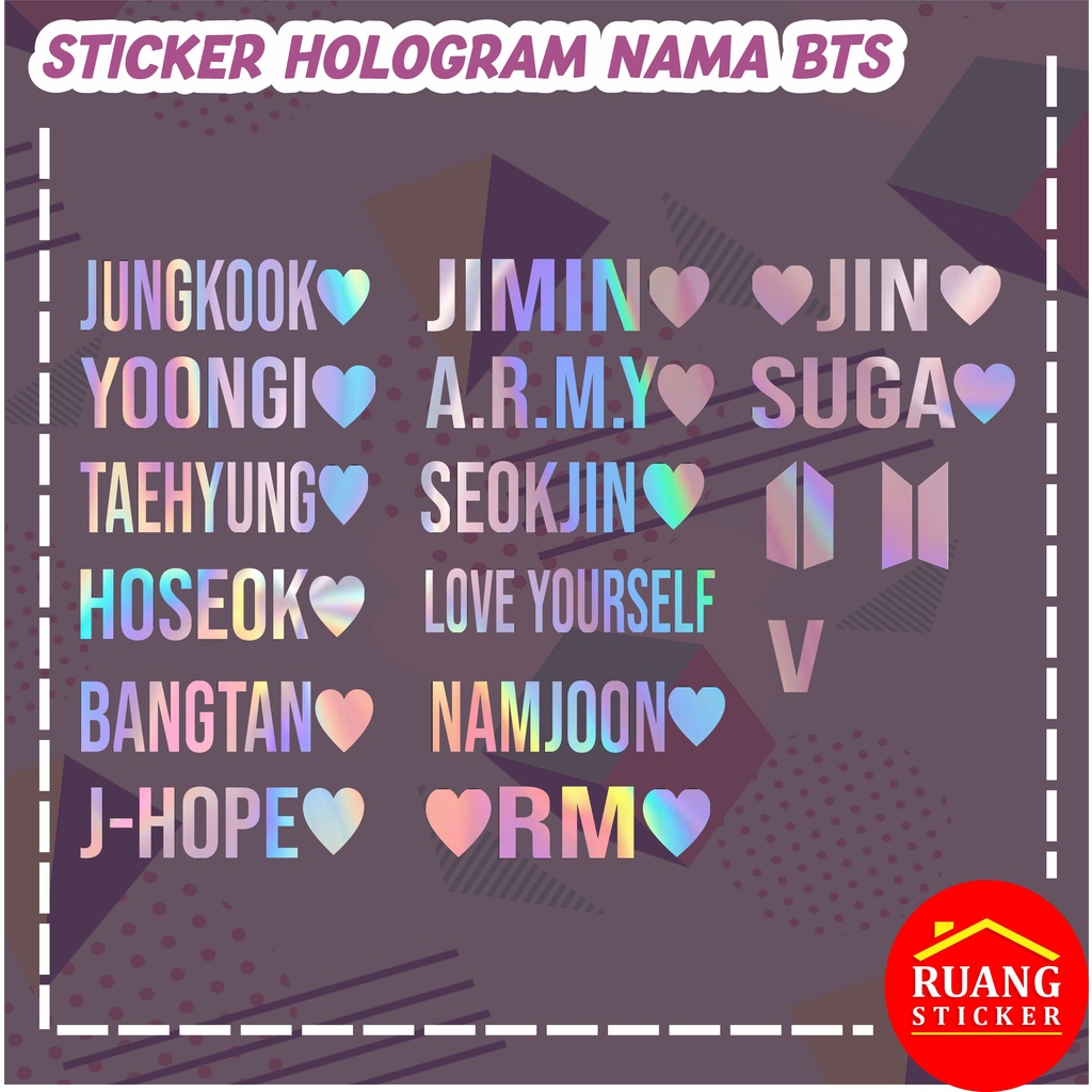 BACA DESKRIPSI! LANGSUNG JADI STIKER HOLOGRAM BTS NAMA MEMBER LIGHTSTICK ARMYBOMB