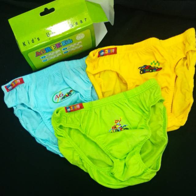 1 Box 3 Pcs Celana Dalam Agree Kids 017 - CD Anak Laki Laki - Kotak Hijau - Random Warna