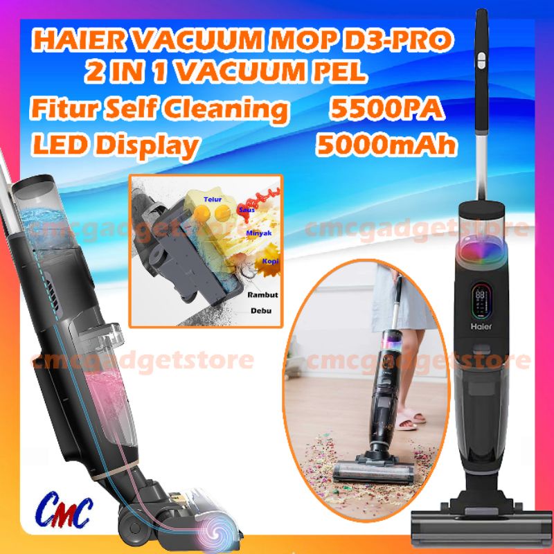 Haier D3 Pro Vacuum Mop 2 in 1 Wet and Dry Alat Pel Otomatis