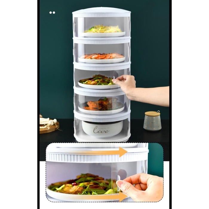 Multi-layer Rak Plastik penyimpanan tempat makanan penutup Tudung Saji - 4 SUSUN, Putih