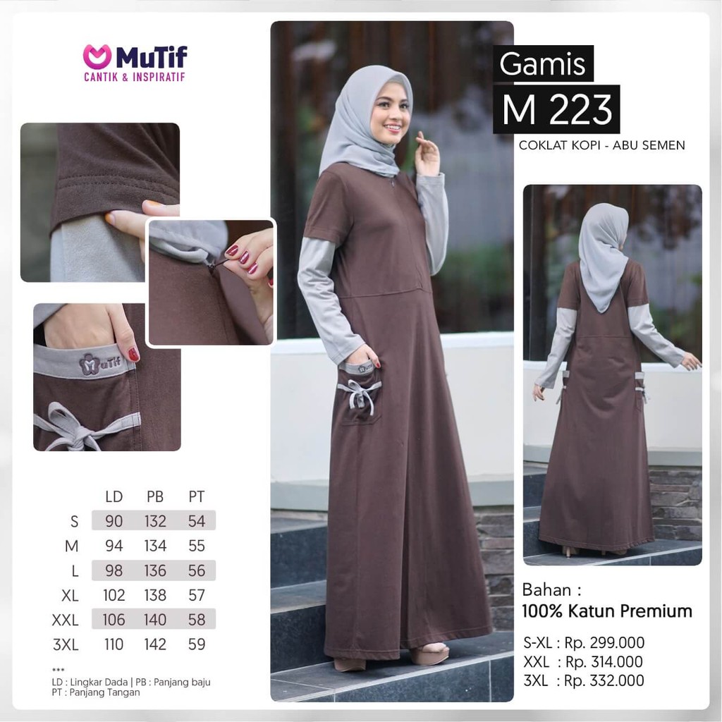 Gamis Dewasa Mutif MTIF - 223 A Coklat Kopi - Abu Semen