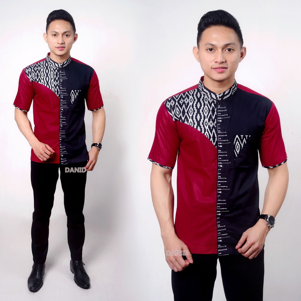 KEMEJA BATIK PRIA  KOMBINASI LENGAN PENDEK