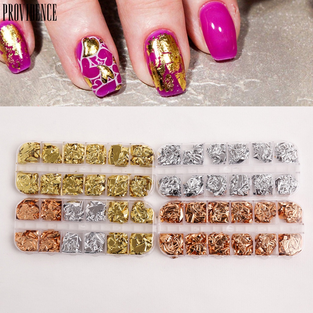 Kertas Foil 12 Grids / Box Multifungsi Anti Pudar Warna Emas Untuk Manicure Nail Art Wanita