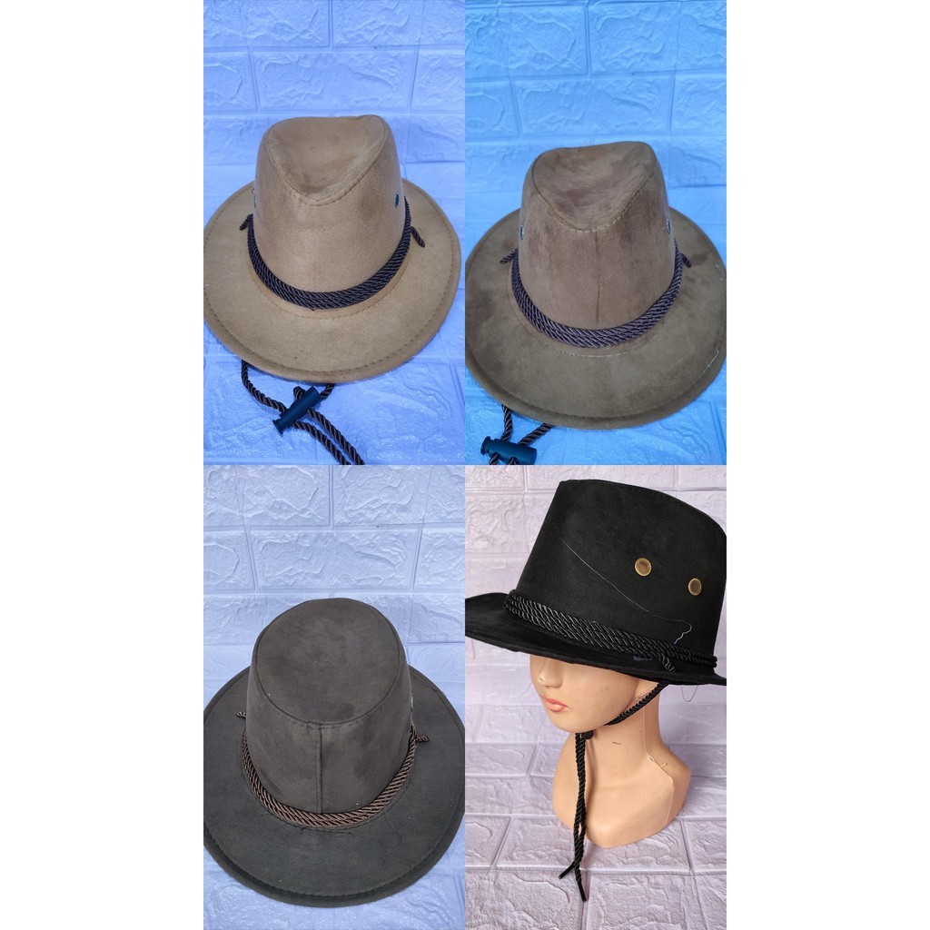 Topi Laken Fedora Koboi/Cowboy Tali