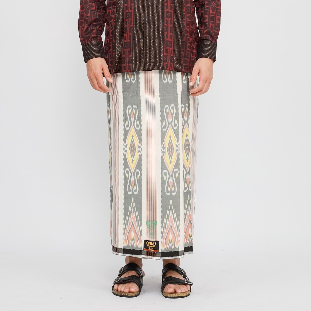 Sarung BHS Signature Gold Motif Kawung Sersan Dua Warna Putih Abu 01 // COD // BHS KSD