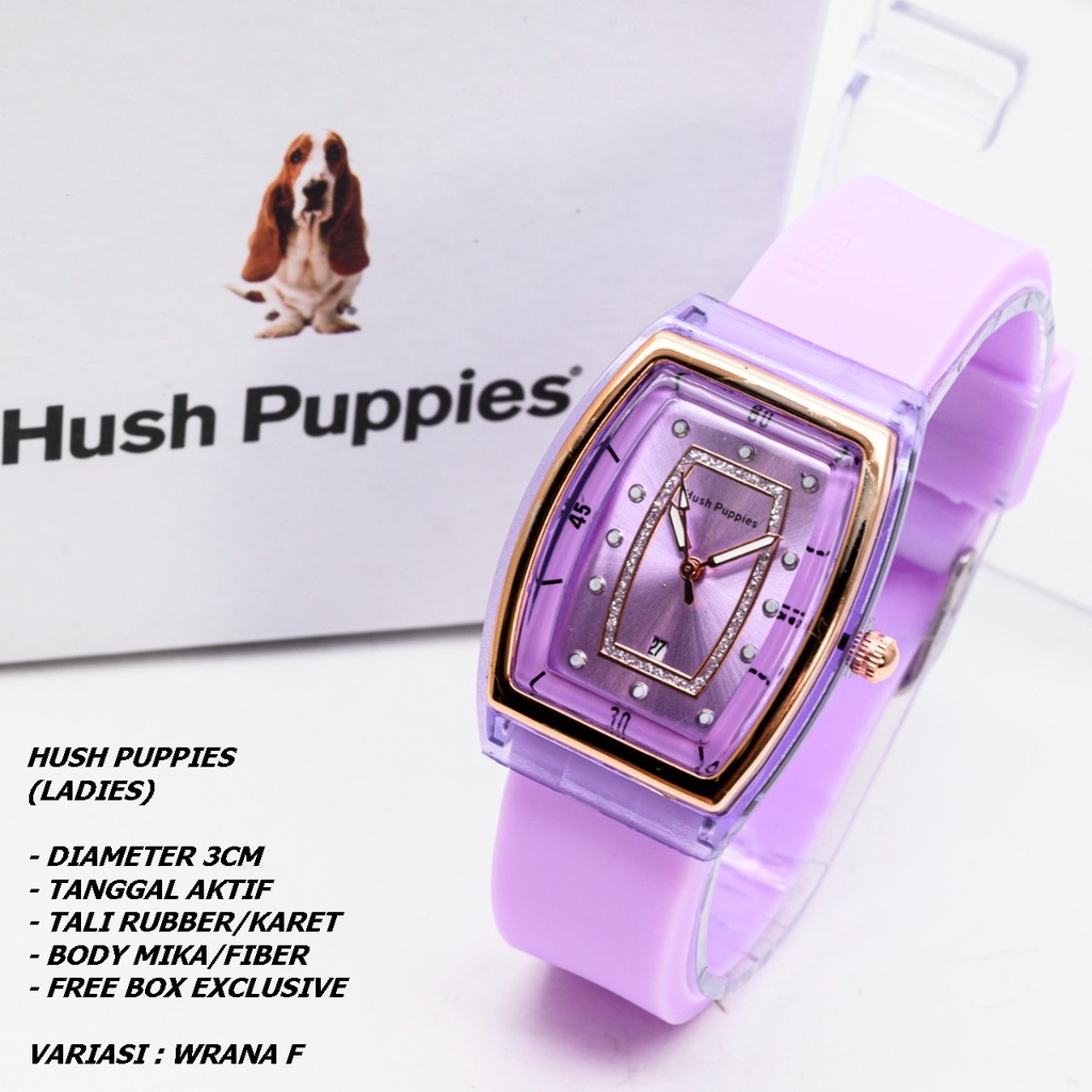 JAM TANGAN WANITA HUSH PUPPIES TALI RUBBER BODY OVAL TANGGAL AKTIF