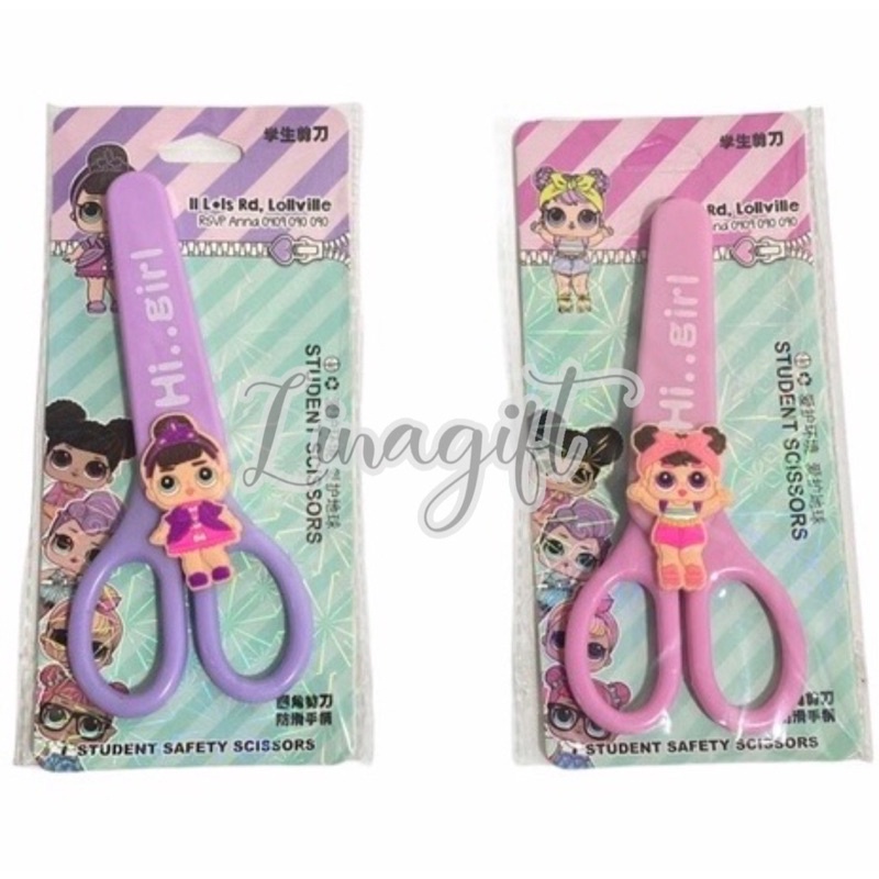 ( Ecer 1 Pc ) PLASTIC MOTIF SCISSOR WITH COVER ( STAINLESS STEEL ) - GUNTING BESI ANAK MULTIGUNA DG TUTUP AMAN FROZEN ELSA / UNICORN / LOL / HELLOKITTY / BTS / BARE BEARS / FLAMINGGO - UJUNG TUMPUL TIDAK TAJAM