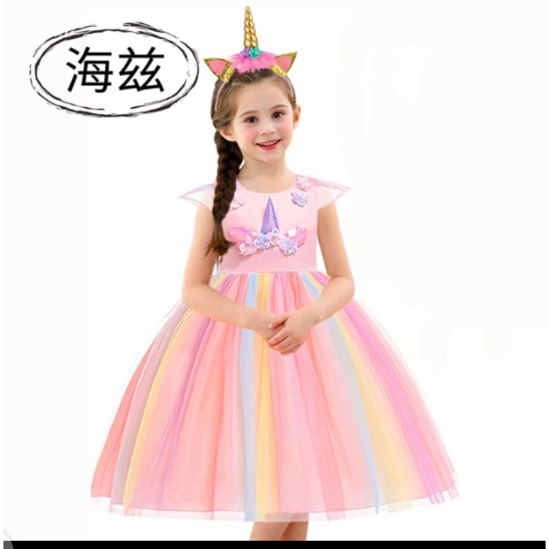 dress unicorn tutu rainbow anak cewek import murah - gaun pesta anak cewek mewah - kostum unicorn