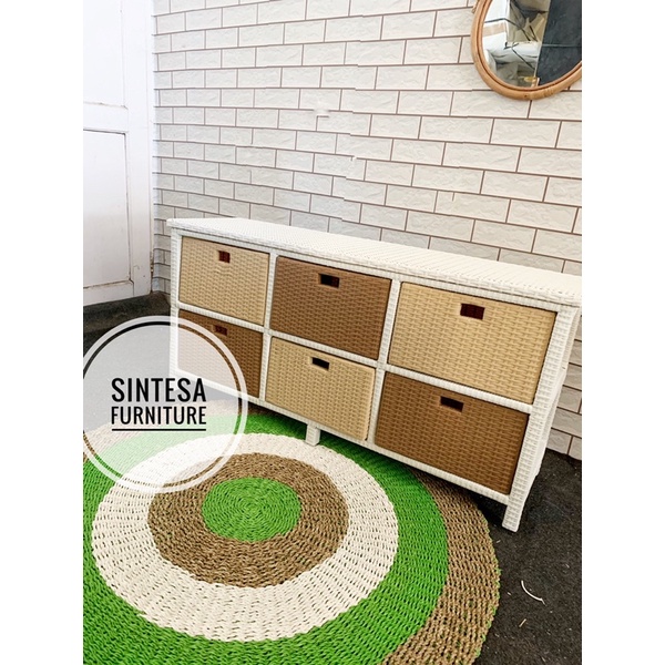 (READY STOCK) RAK LACI ROTAN SINTETIS SERBAGUNA AESTHETIC MURAH LUCU/RAK TV ROTAN SINTETIS